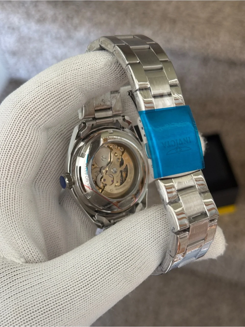 Invicta Silver Skeleton Mechanical Objet D Art Men Watch - Silver/Gold Dial